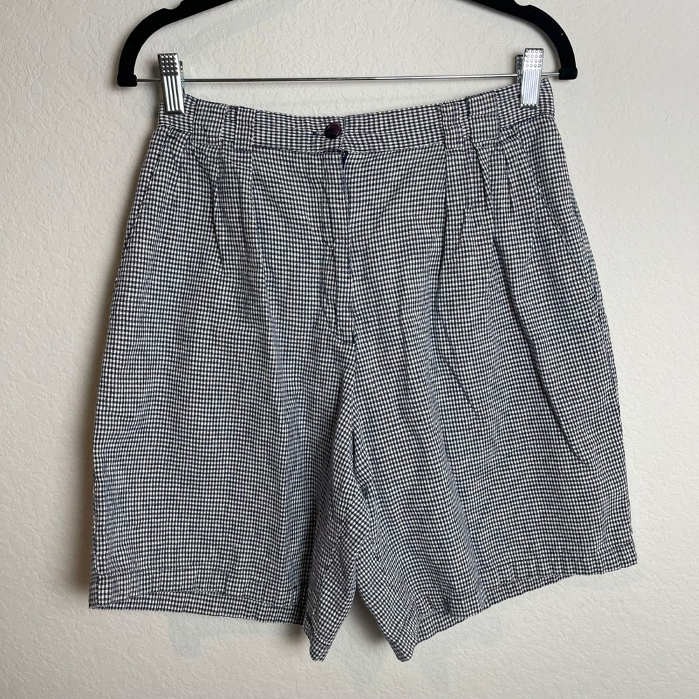 Milano Design Group Gingham Shorts High Waist Casual‎ chic 10 Linen Oldmoney
